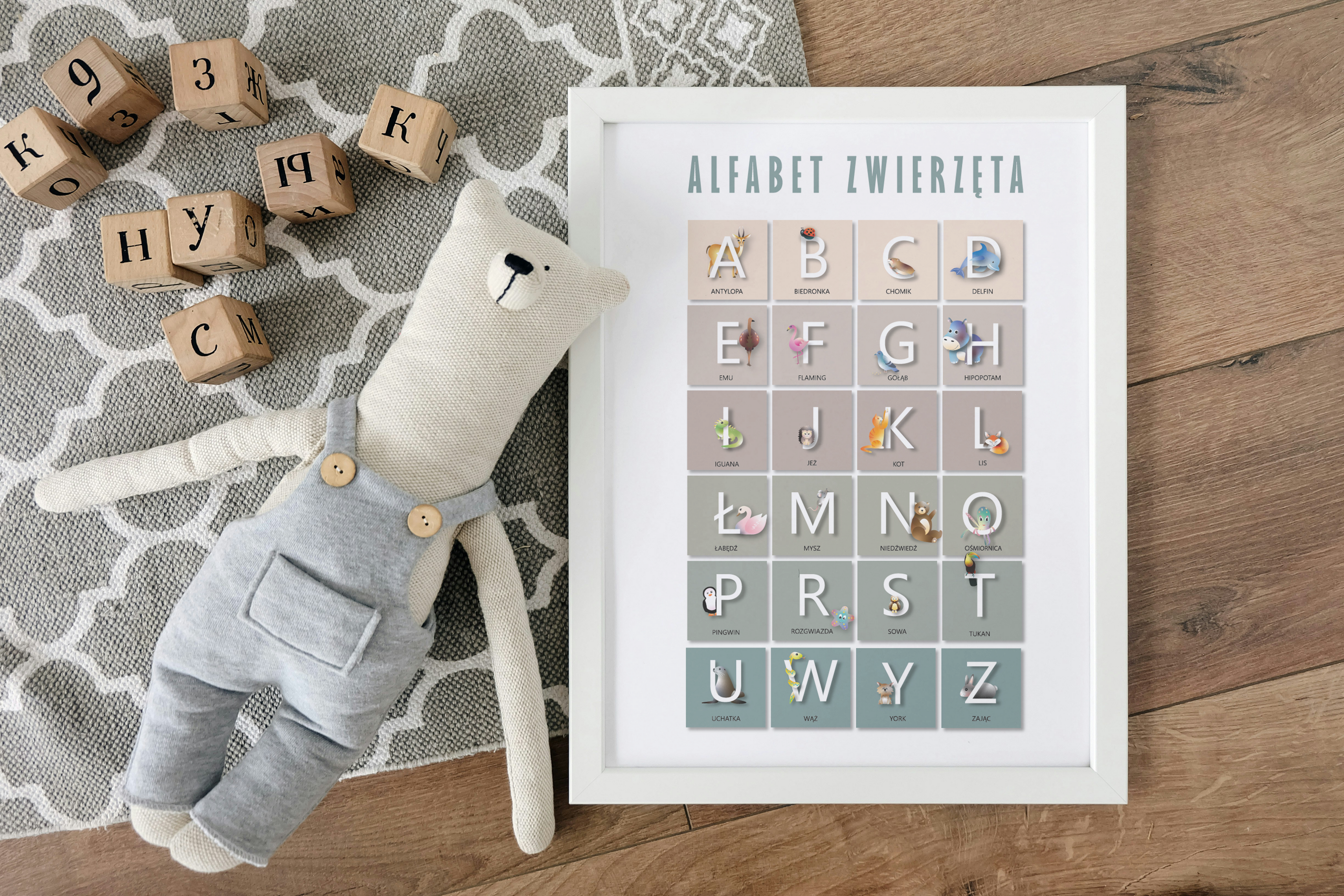 TABLICA EDUKACYJNA ALFABET ZWIERZĘTA PLAKAT FORMAT A3 GRUBY PAPIER 180G