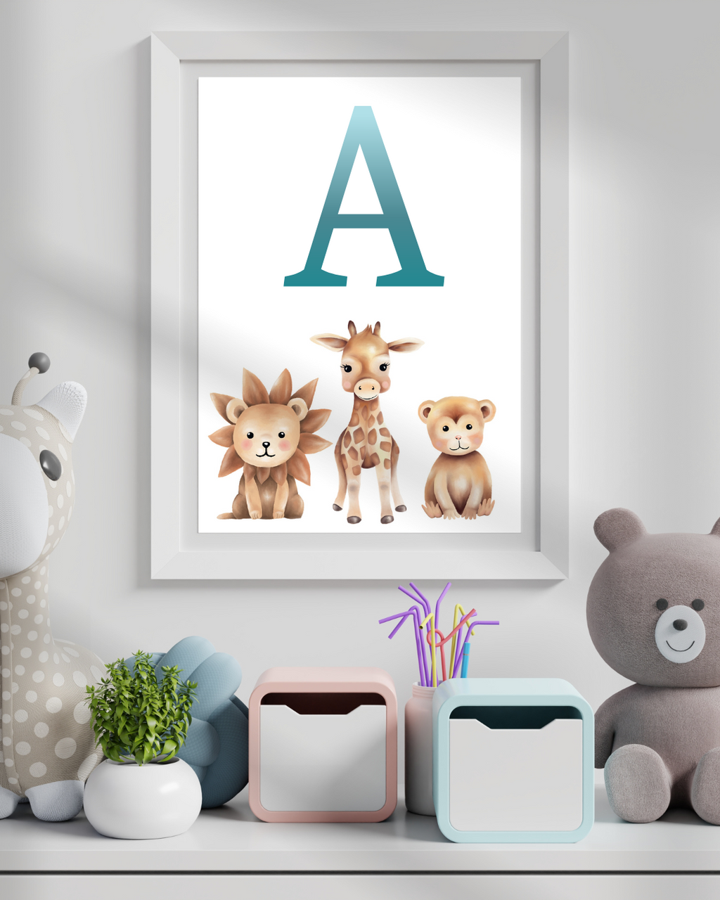 PLAKAT Z LITERĄ IMIENIA SAFARI OBRAZEK POKÓJ DZIECIĘCY A4 GRUBY PAPIER 180G