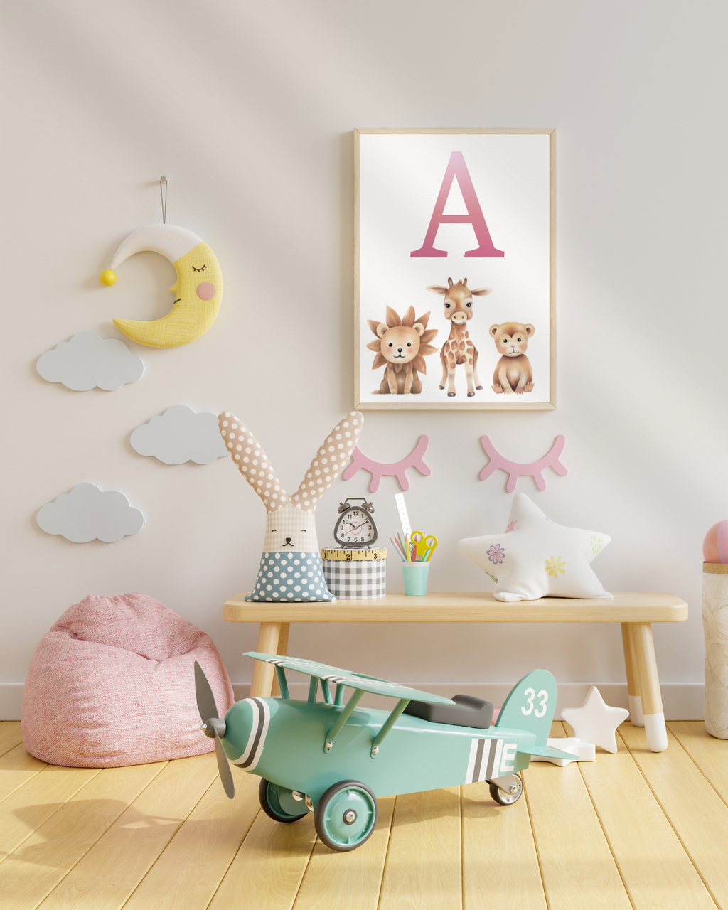 PLAKAT Z LITERĄ IMIENIA SAFARI OBRAZEK POKÓJ DZIECIĘCY A4 GRUBY PAPIER 180G