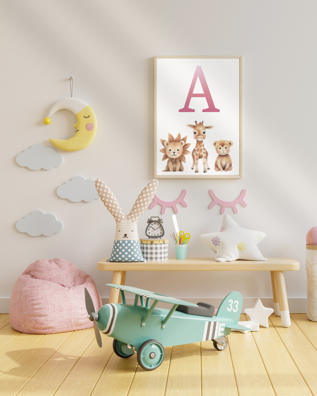 PLAKAT Z LITERĄ IMIENIA SAFARI OBRAZEK POKÓJ DZIECIĘCY A3 GRUBY PAPIER 180G