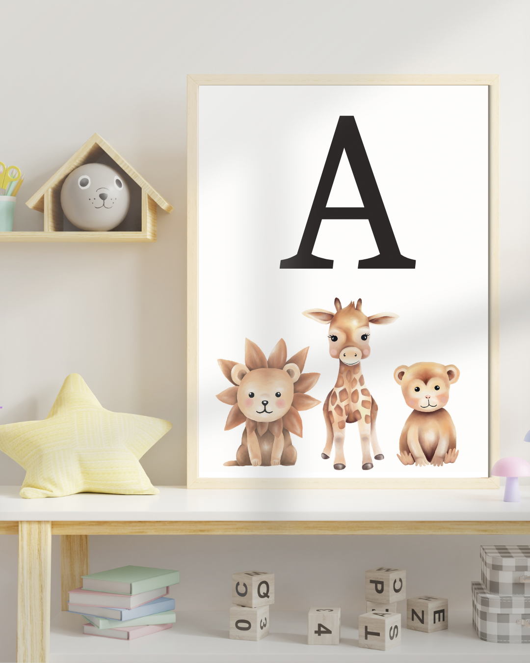 PLAKAT Z LITERĄ IMIENIA SAFARI OBRAZEK POKÓJ DZIECIĘCY A3 GRUBY PAPIER 180G