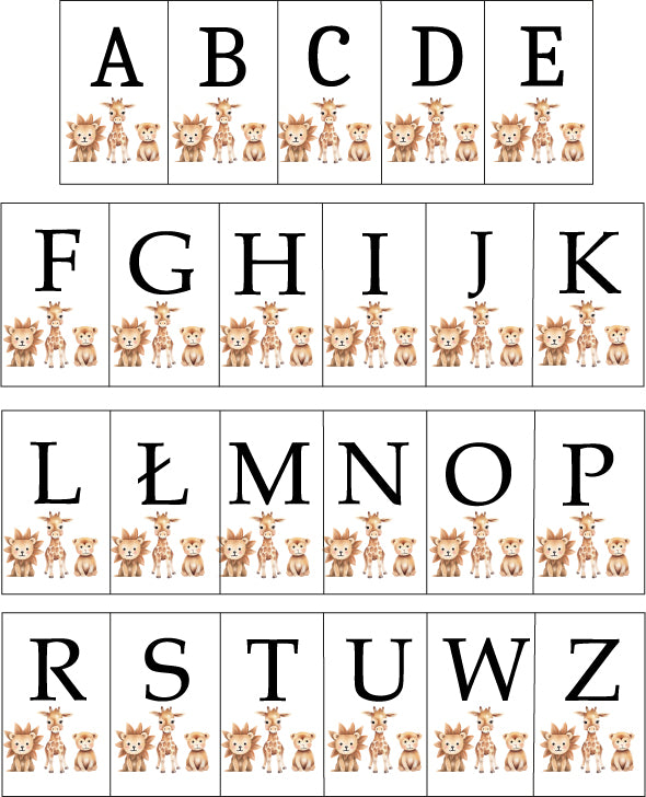 PLAKAT Z LITERĄ IMIENIA SAFARI OBRAZEK POKÓJ DZIECIĘCY A3 GRUBY PAPIER 180G