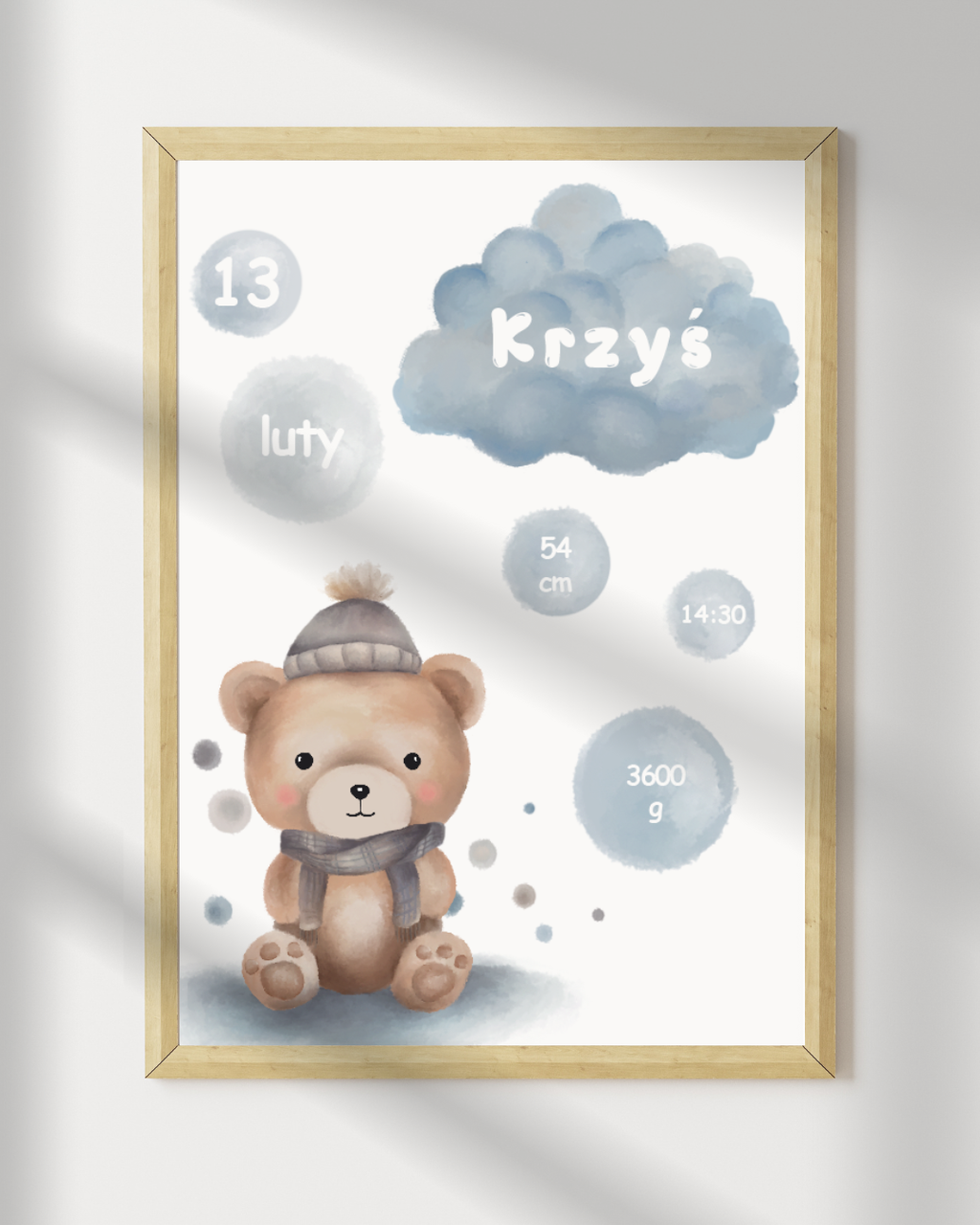 METRYCZKA DLA CHŁOPCA PLAKAT MIŚ A4