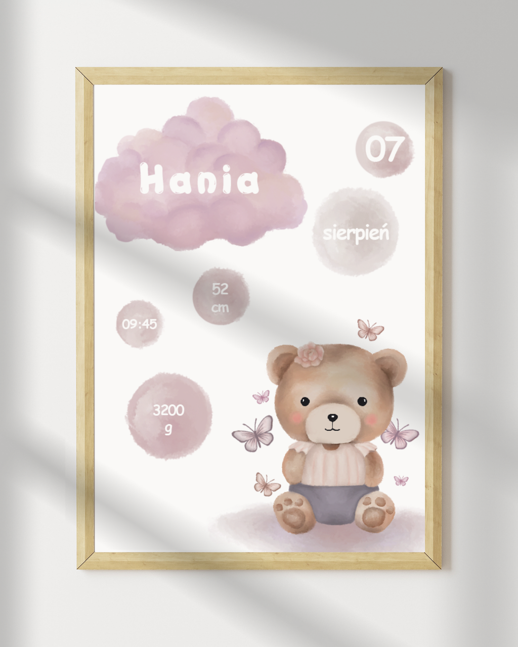 METRYCZKA DLA DZIEWCZYNKI PLAKAT MIŚ A4