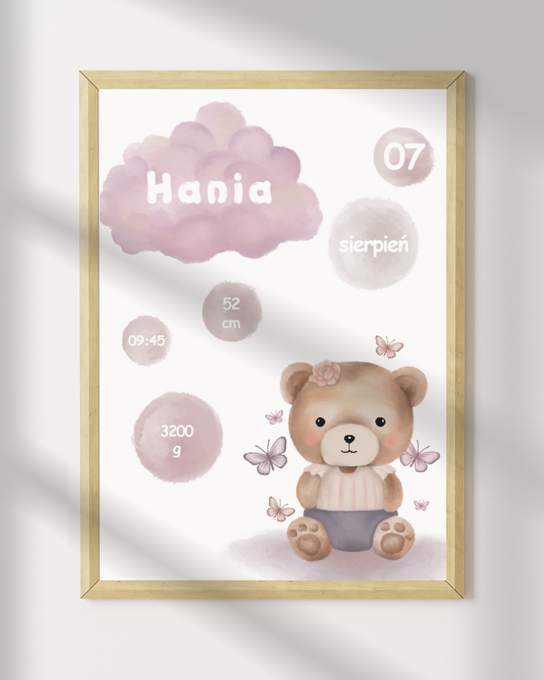 METRYCZKA DLA DZIEWCZYNKI PLAKAT MIŚ A4