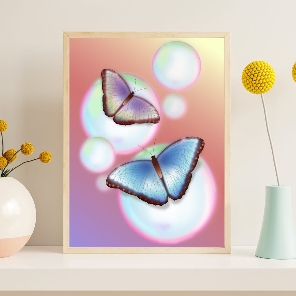 PLAKAT MOTYLE NA BAŃKACH MYDLANYCH A4 PAPIER 180G