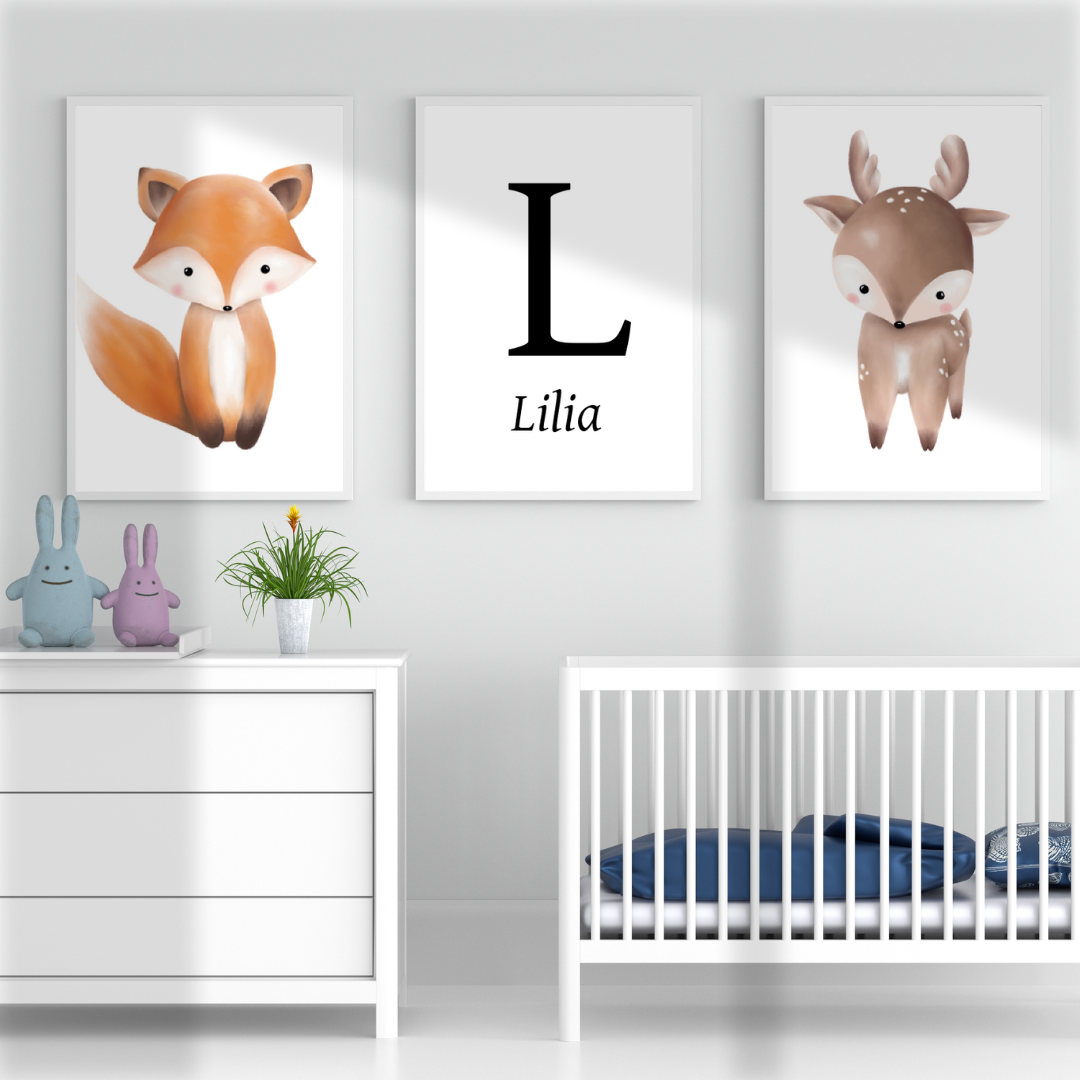 ZESTAW 3 PLAKATÓW PERSONALIZOWANYCH LAS LITERA + IMIĘ A3 PAPIER 180G