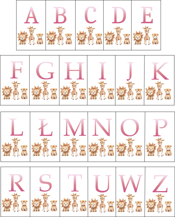 PLAKAT Z LITERĄ IMIENIA SAFARI OBRAZEK POKÓJ DZIECIĘCY A3 GRUBY PAPIER 180G