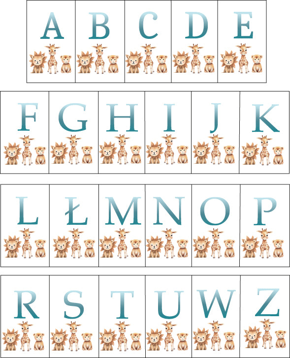 PLAKAT Z LITERĄ IMIENIA SAFARI OBRAZEK POKÓJ DZIECIĘCY A4 GRUBY PAPIER 180G