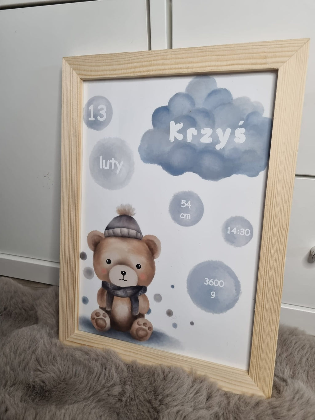 METRYCZKA DLA CHŁOPCA PLAKAT MIŚ A4