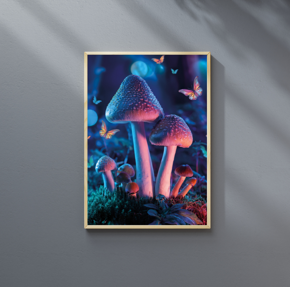 PLAKAT ZACZAROWANY LAS MAGICZNE GRZYBY A3 PAPIER 180G